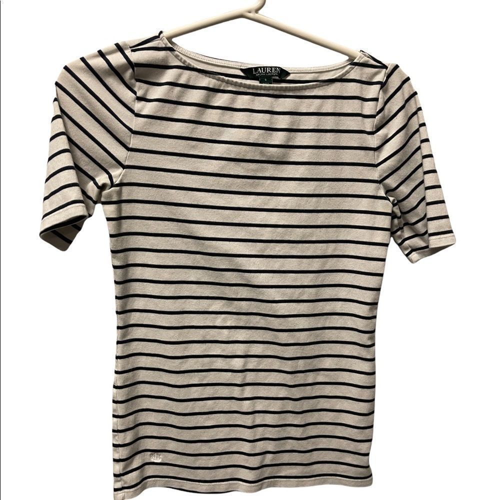 LAUREN, by Ralph Lauren, short sleeve, white and black shirt, size small